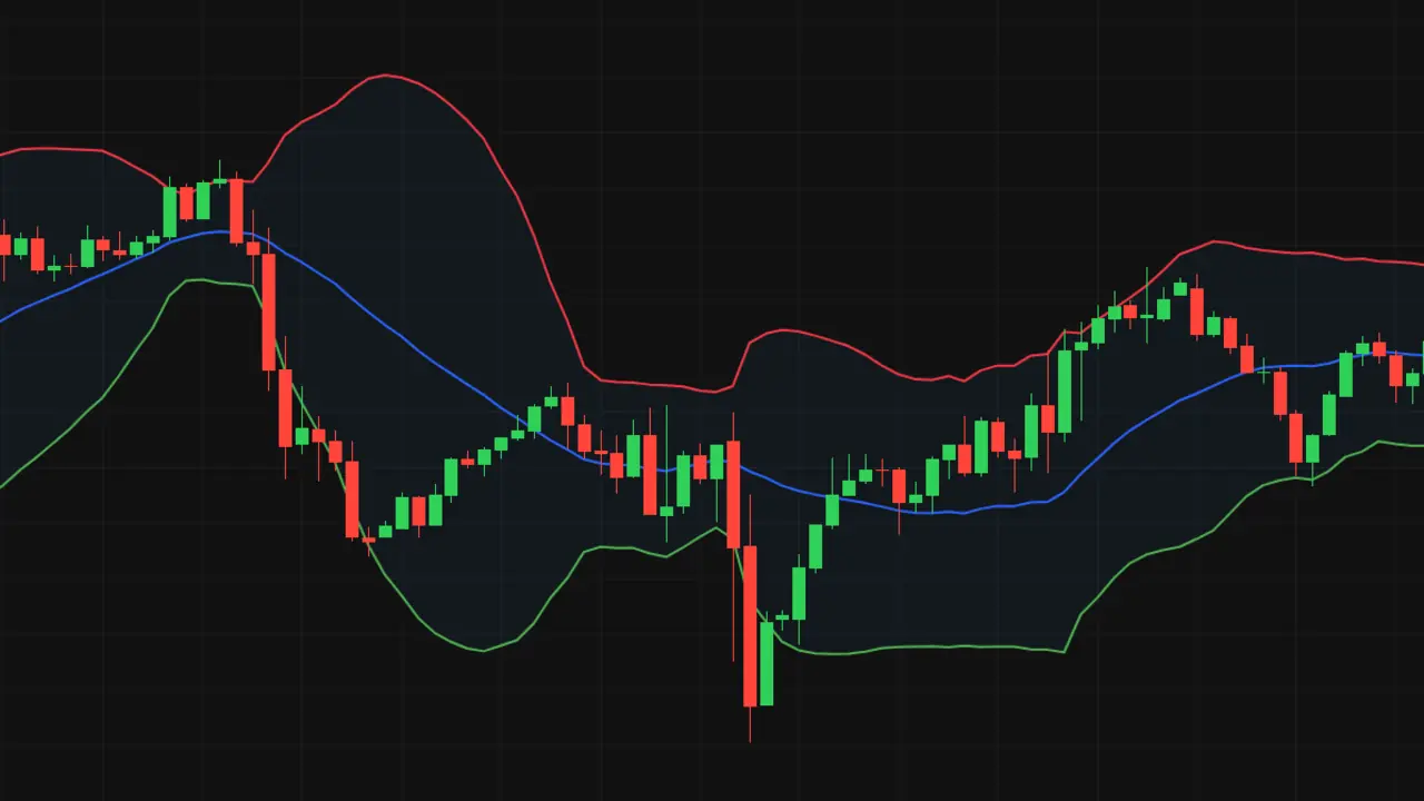 Bollinger Bands shown on a price chart, plotted over price